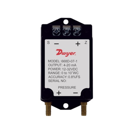 Dwyer Instruments Compact differential pressure transmitter, 4 to 20 mA, 0 to +/-25inwc 668D-19-1